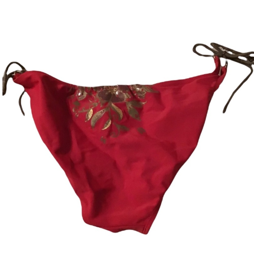 NWT In Mocean Red & Brown Tie bikini / Swimsuit bottoms XL